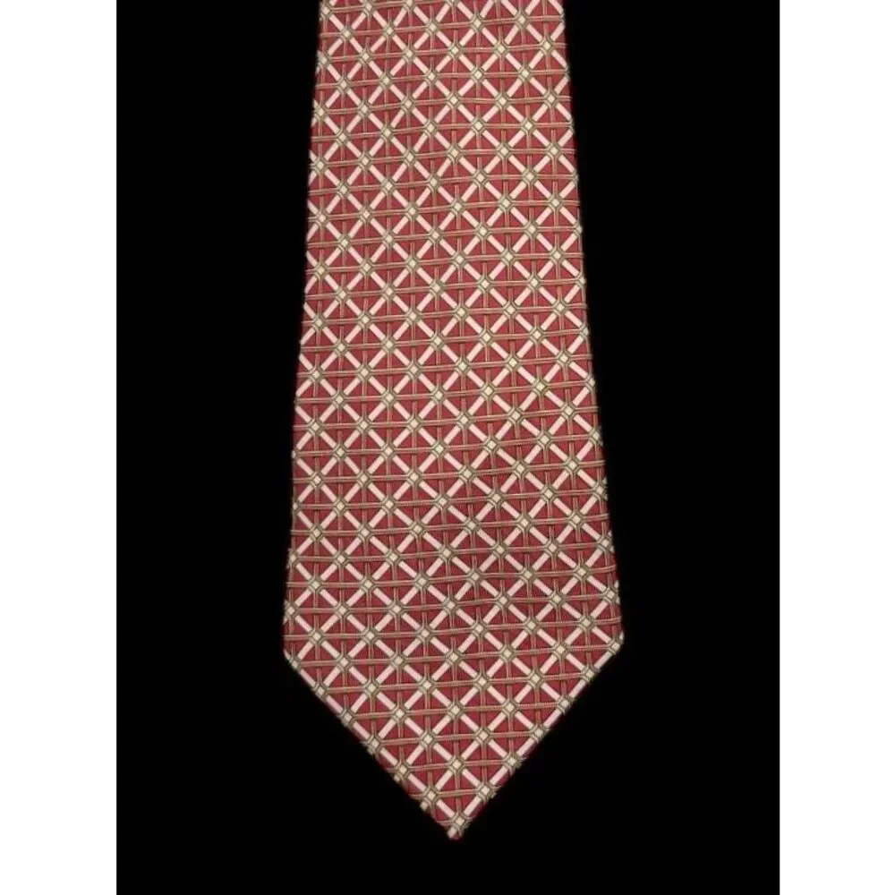 Hermes Men’s 100% Silk Tie France Red Geometric Pattern Career Dad Designer